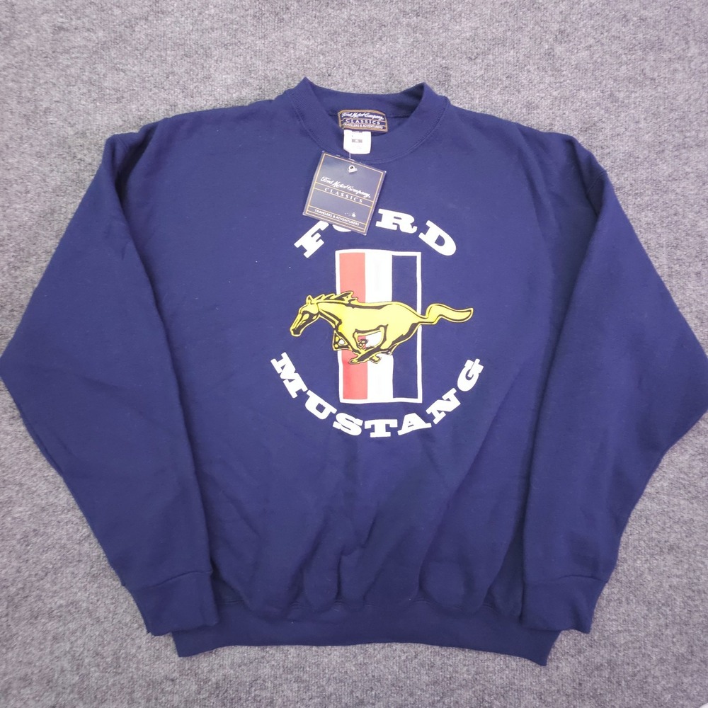 VTG Mens XL Ford Mustang Pullover Blue Sweatshirt Ford Motors‎ Co. Classics NWT
